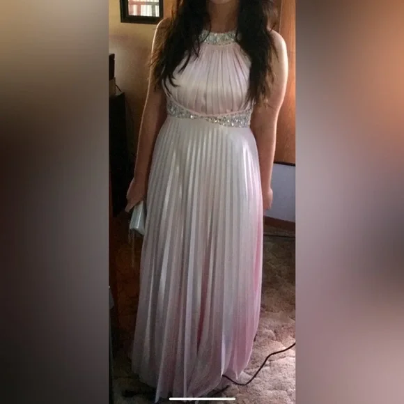 Dresses | Baby Pink Pleated Prom Dress With Open Back And Jewel  Embellishments In Front | Poshmark